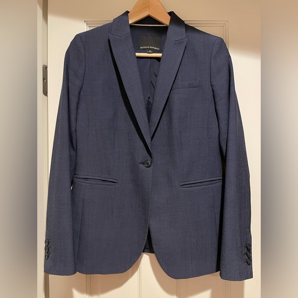 Banana Republic Blue Wool Suit Jacket Size 0 - Picture 1 of 5